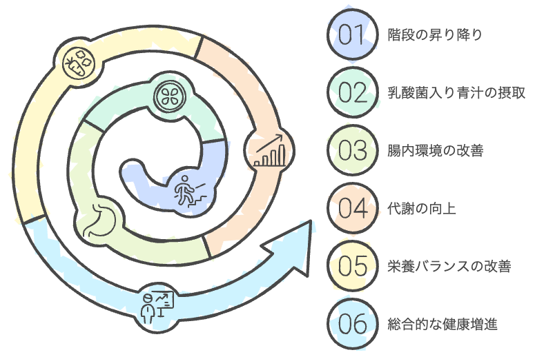 階段の昇り降りと乳酸菌入り青汁の健康効果