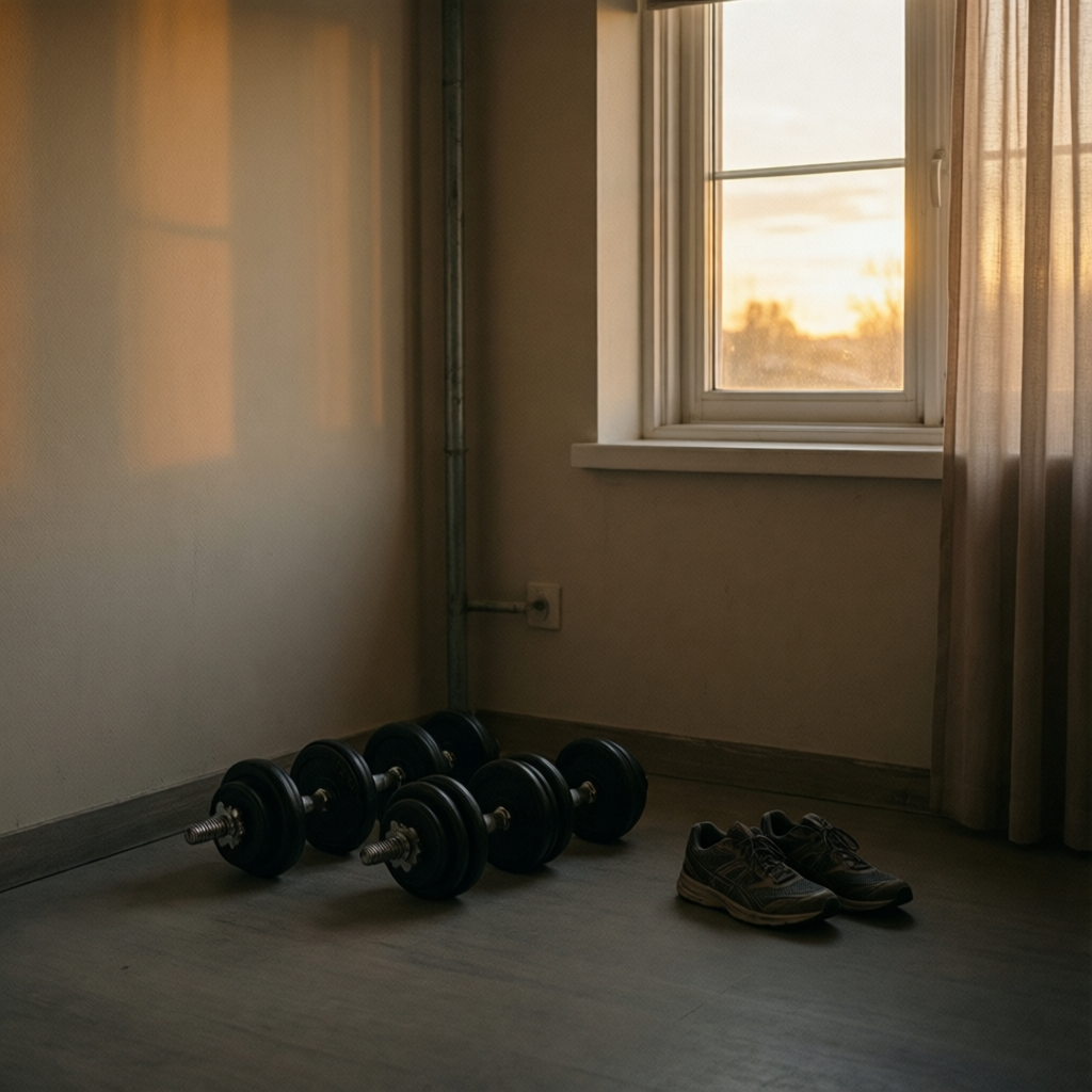 使われなくなった運動器具が部屋の隅に残る静かな情景