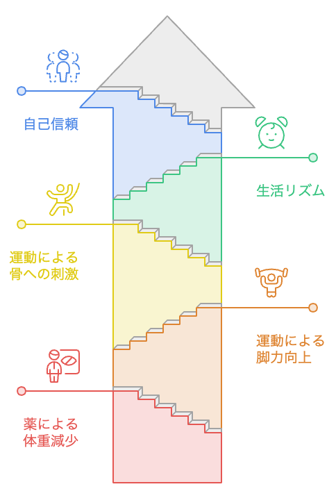 薬で減る体重と習慣で積み上がる資産を対比した図解