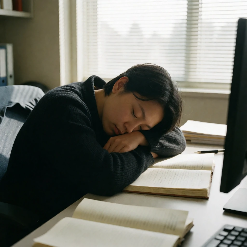 食後に机で10分ほど仮眠をとっていた頃のイメージ